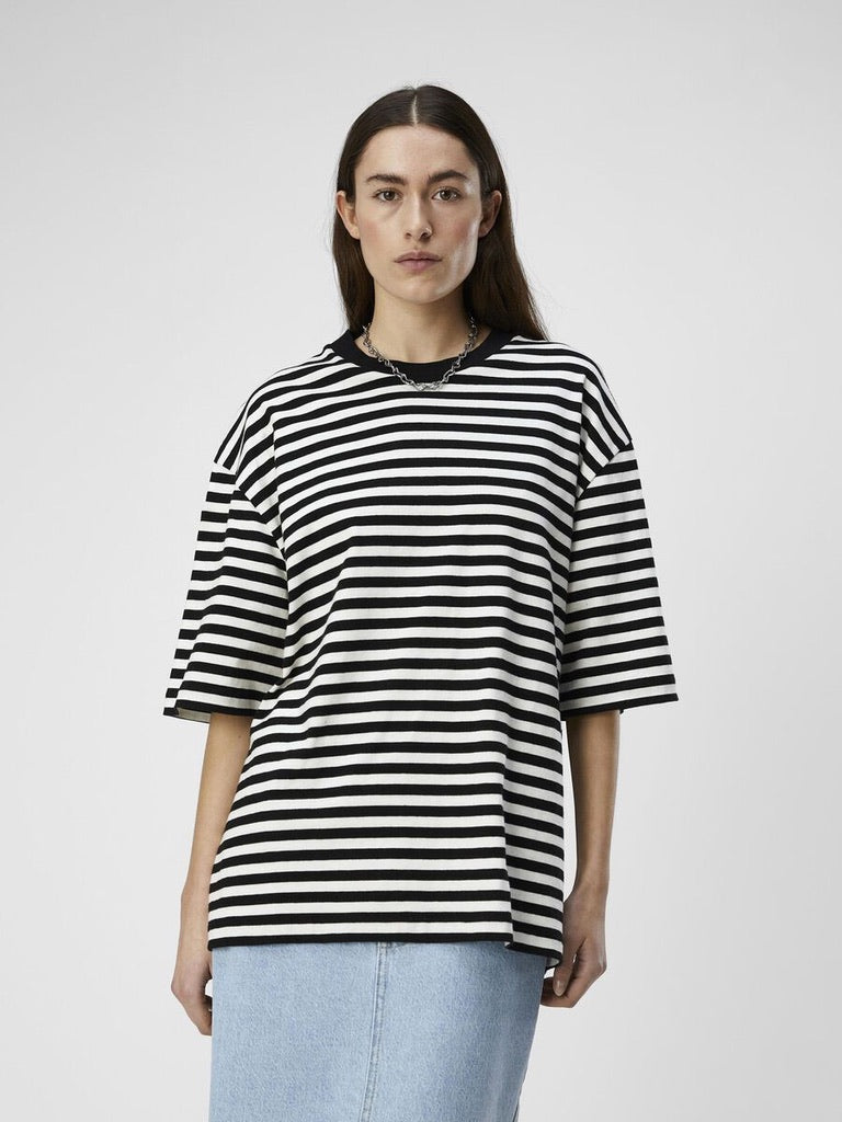 Object Gima Oversize T-Shirt Black White Stripe Organic cotton