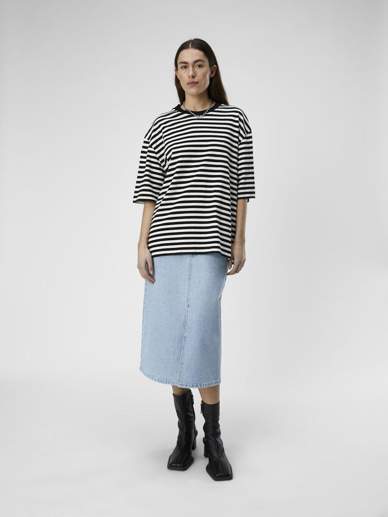 Object Gima Oversize T-Shirt Black White Stripe Organic cotton