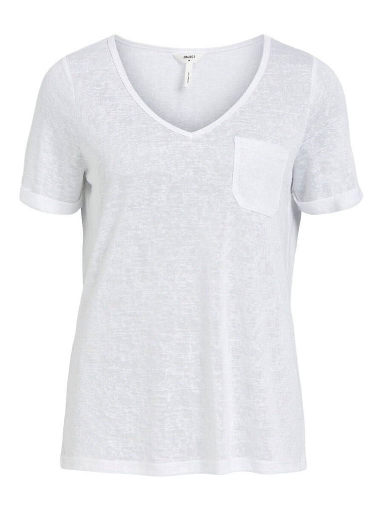 Object Tessi Slub V Neck T-Shirt Lenzing White