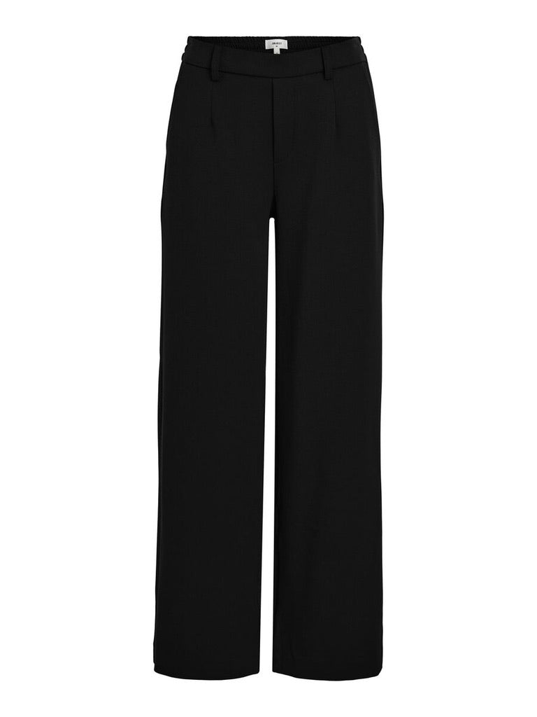 Object Lisa Wide Leg Trousers Black recycled Polyester Elasticated Waist