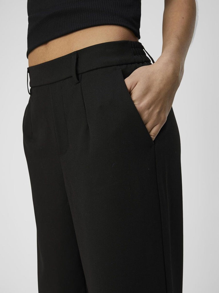 Object Lisa Wide Leg Trousers Black recycled Polyester Elasticated Waist