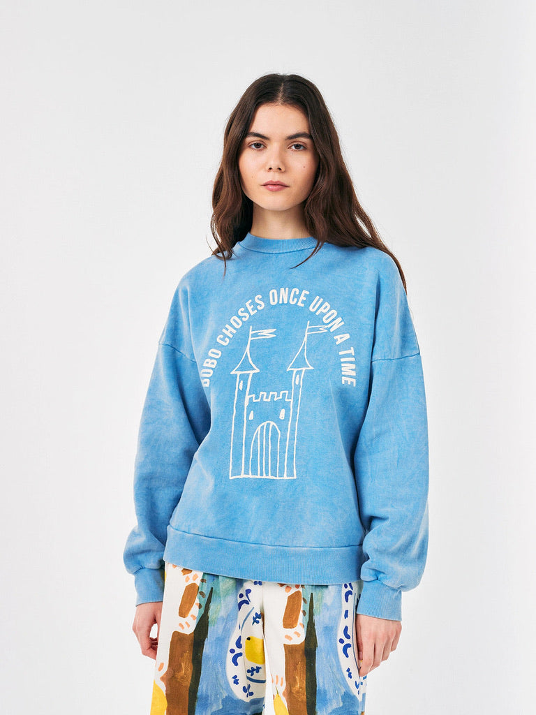 Bobo Choses Faraway Castle Sweatshirt Sweater Jumper Washed Blue Organic Cotton GOTS