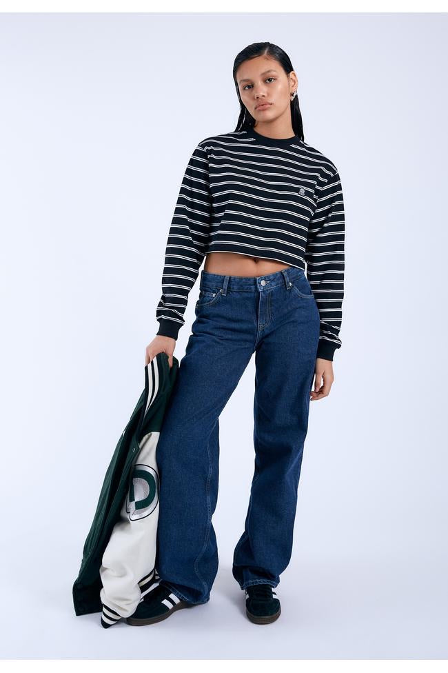 Dr Denim Rory Long Sleeve Crop Top T-Shirt Stripe