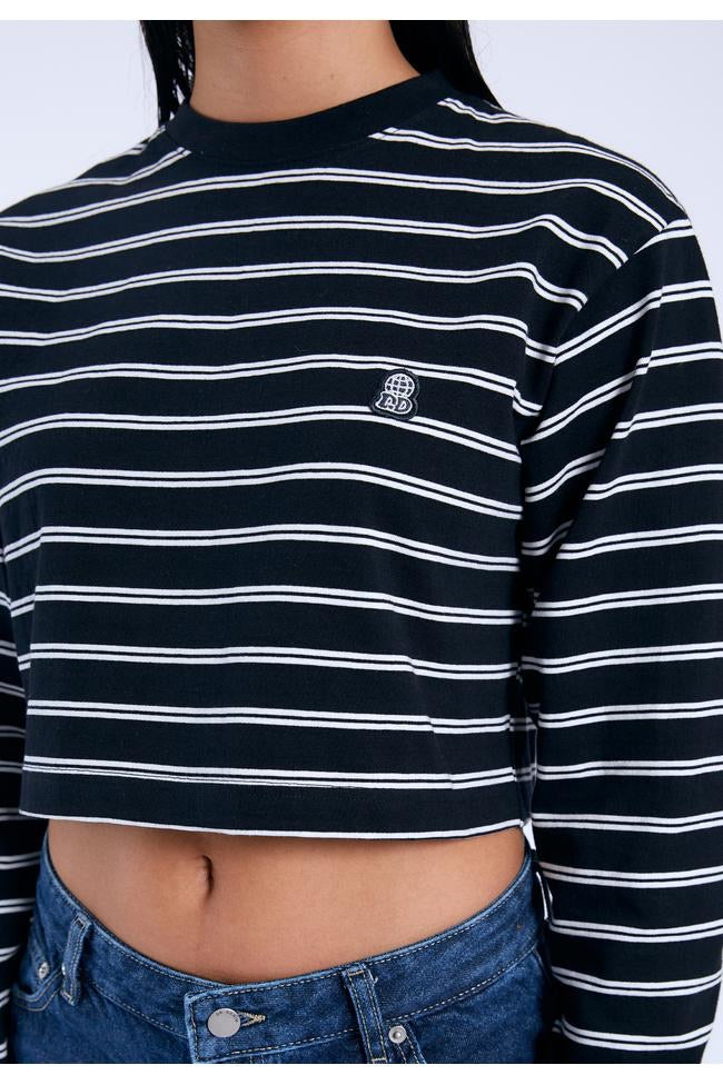 Dr Denim Rory Long Sleeve Crop Top T-Shirt Stripe