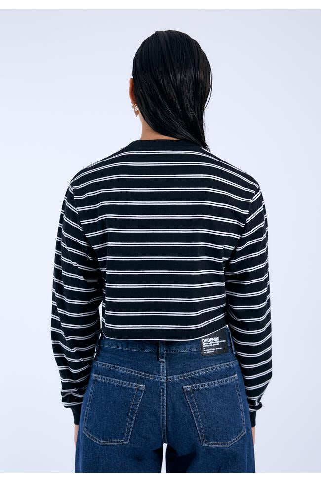 Dr Denim Rory Long Sleeve Crop Top T-Shirt Stripe