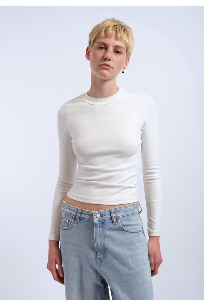 Dr Denim Stella Long Sleeve Top White Cotton