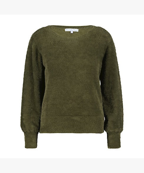 Red Button Bodi Sweater Fluffy Jumper Army Green Khaki