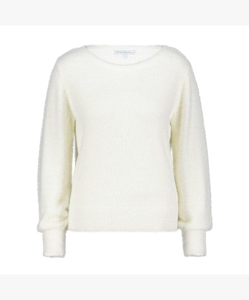 Red Button Bodi Sweater Fluffy Jumper Off White