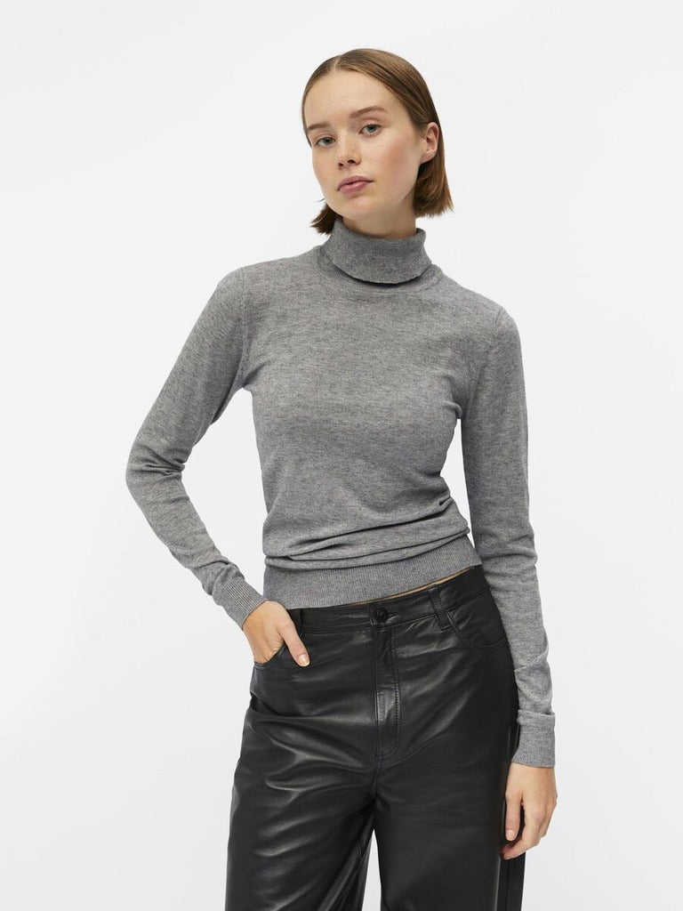 Object Thess Roll Neck Knit Pullover Jumper Grey