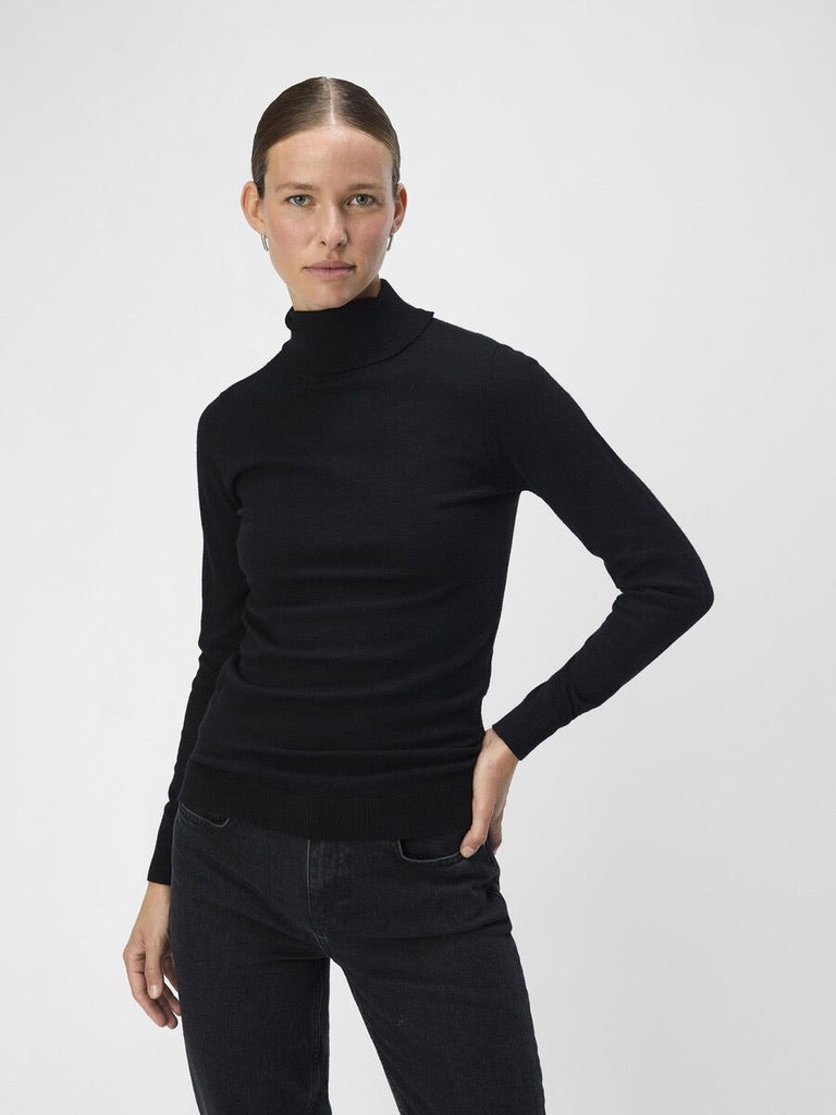 Object Thess Fitted Roll Neck Jumper Knit Pullover Black