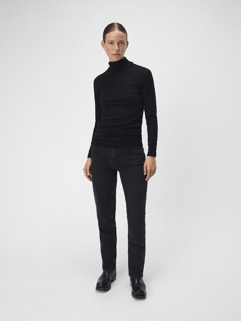 Object Thess Fitted Roll Neck Jumper Knit Pullover Black