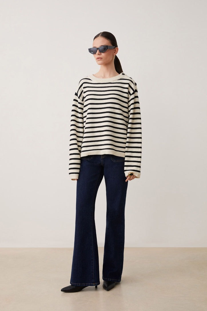 Suncoo Prisma Breton Stripe Jumper Knit Black White