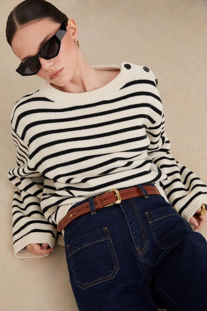 Suncoo Prisma Breton Stripe Jumper Knit Black White