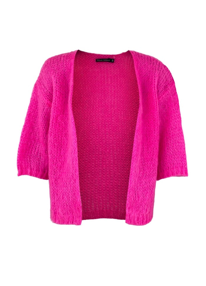 Black Colour Casey Cardigan Neon Pink Soft Mohair Blend One Size