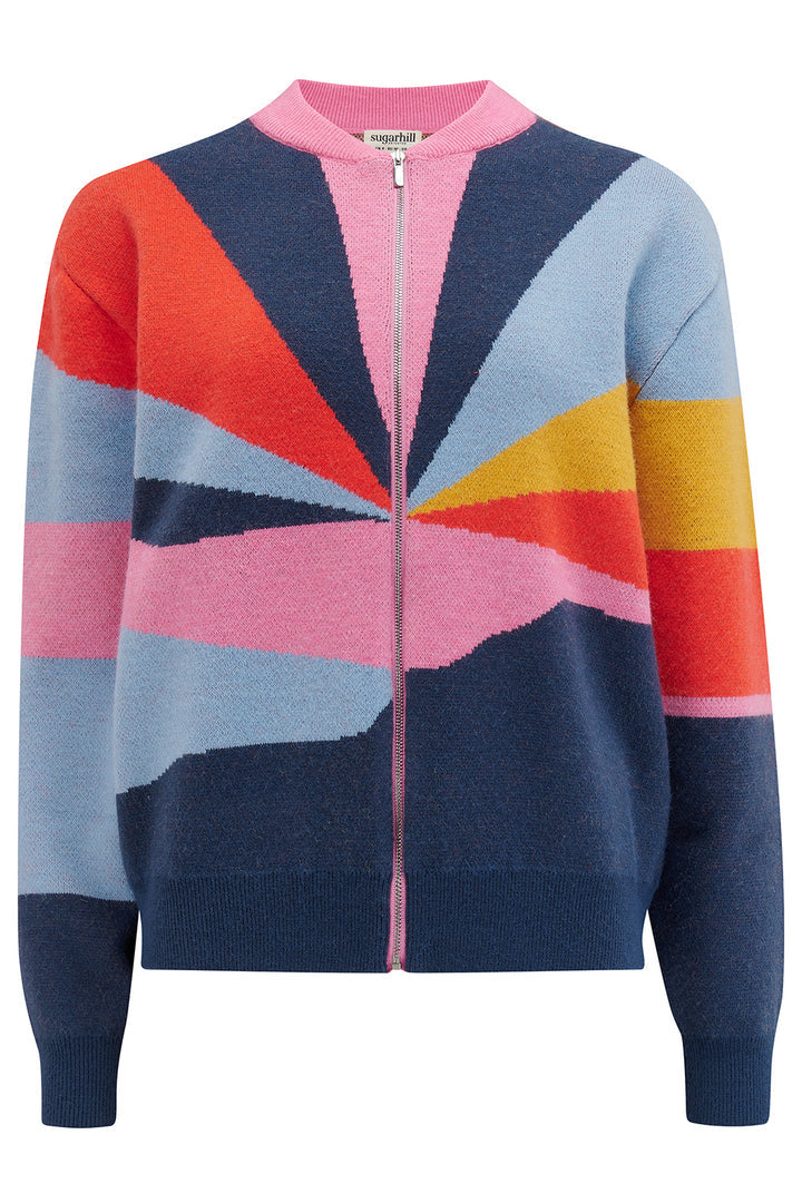 Sugarhill Brighton Solana Knitted Bomber Cardigan Jacket Multicolour