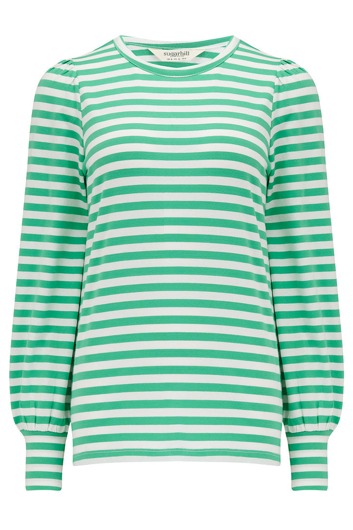 Sugarhill Brighton Griselda Green White Stripe Long Sleeve Top Blouse T-Shirt