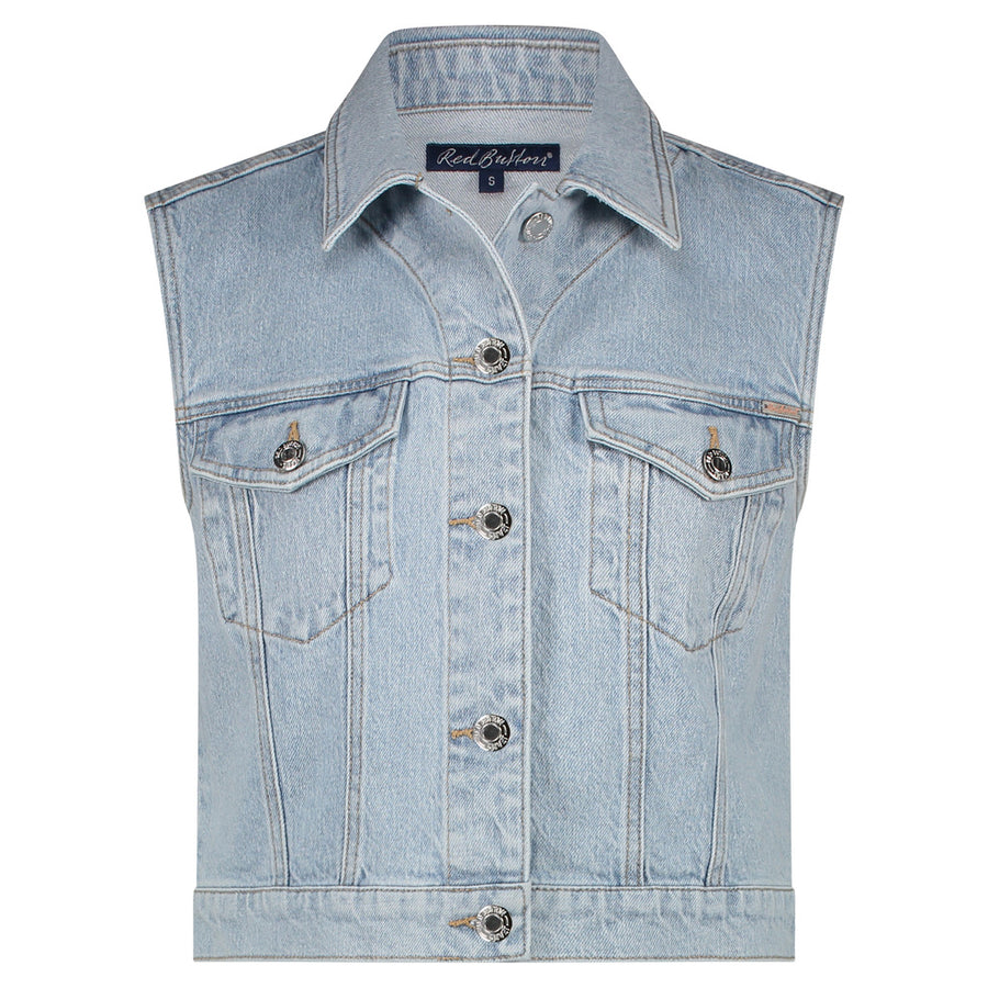 Red Button Joekie Sleeveless Denim Jacket Light Bleach