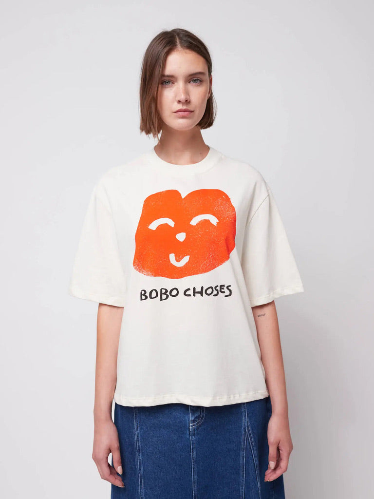 Bobo Choses Joyful Face Boxy T-Shirt White Organic Cotton