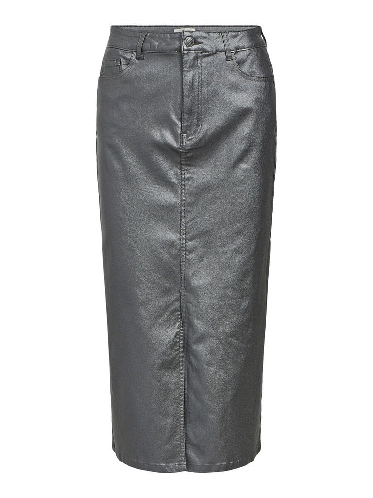 Object Naya Coated Midi Skirt Leather Look Black