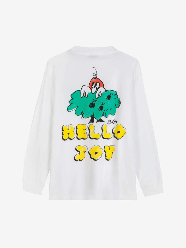 Bobo Choses Hello Joy Long Sleeve Organic White Cotton T-Shirt