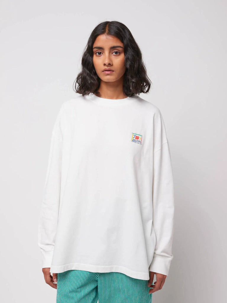 Bobo Choses Hello Joy Long Sleeve Organic White Cotton T-Shirt