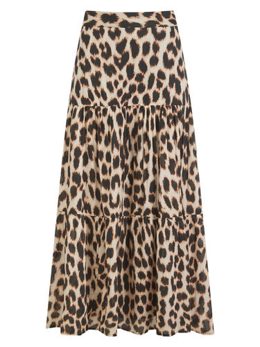 Nooki Dominica Tierred Leopard Print Skirt Cotton