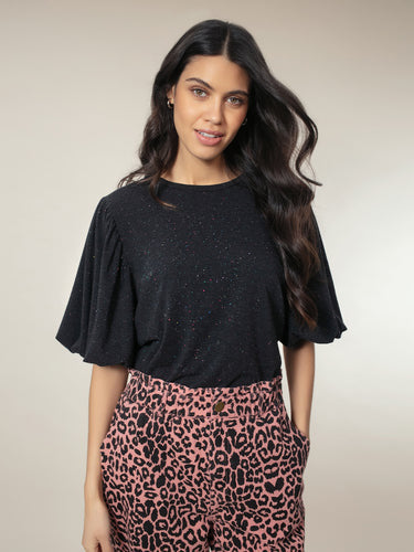 Nooki Rhea T-shirt Top Blouse Black Colour Flecks