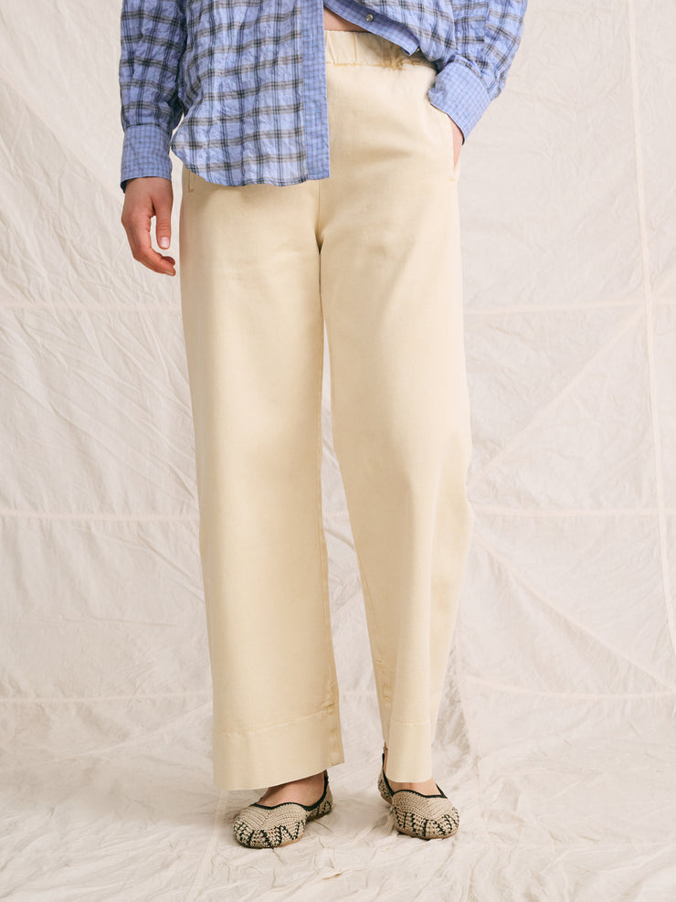 Hod Paris Jimmy Trousers Wide Leg Elasticated Cotton Cream