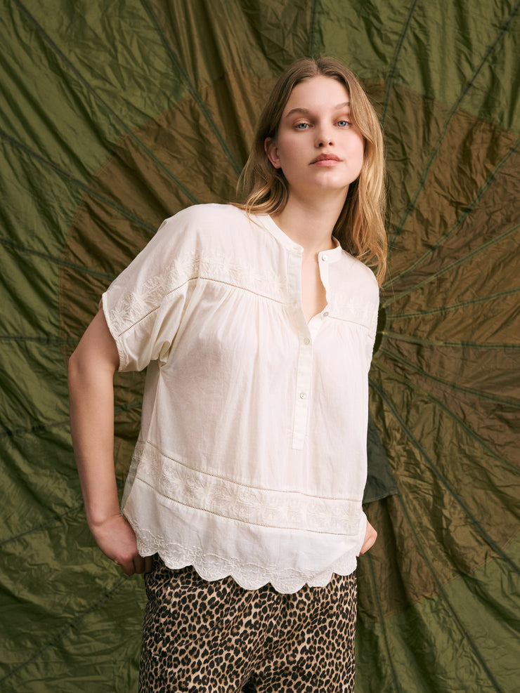 Hod Lucien Mike Embroidered Cream Blouse Cotton