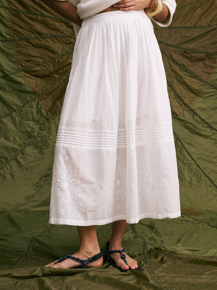 Hod Paris Karla White cotton Embroidered Midi Skirt