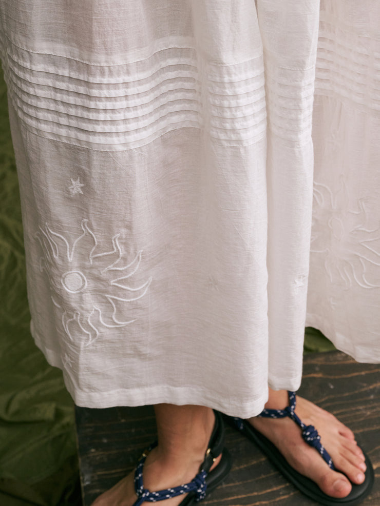 Hod Paris Karla White cotton Embroidered Midi Skirt