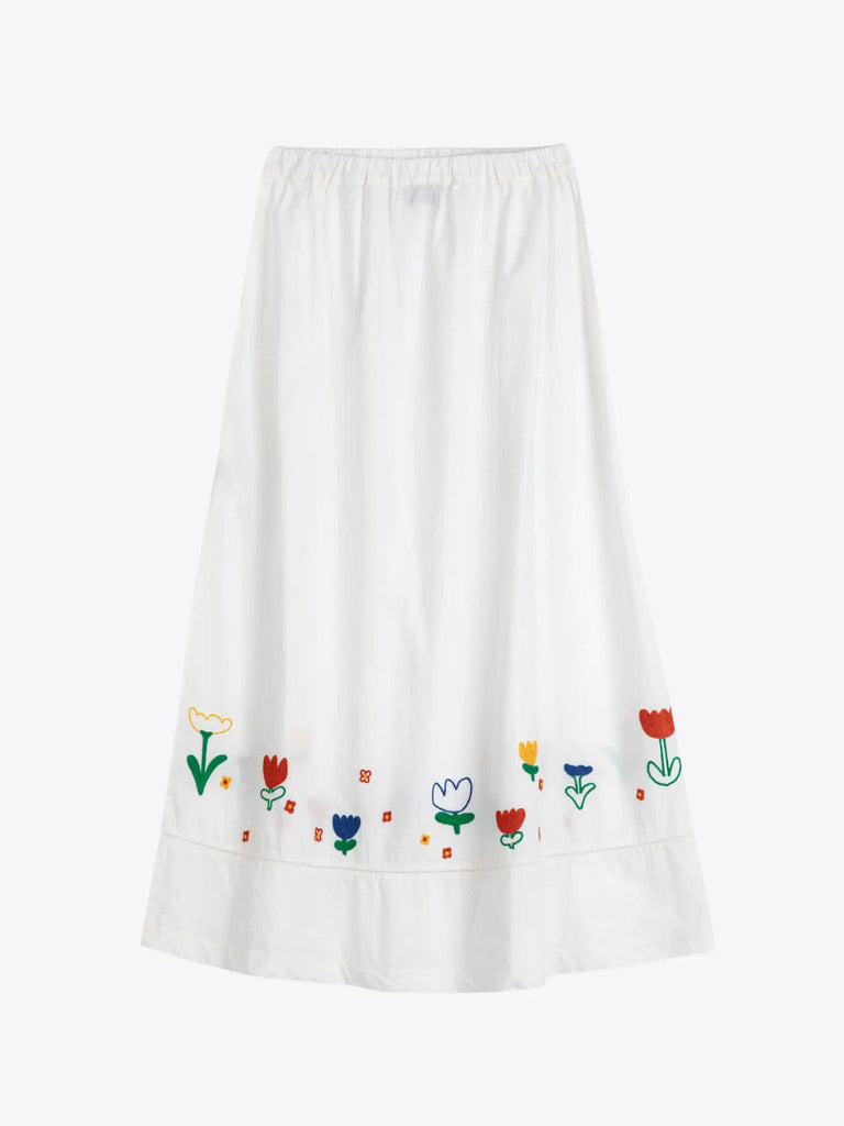 Bobo Choses Embroidered cotton Poplin Midi Skirt White Organic