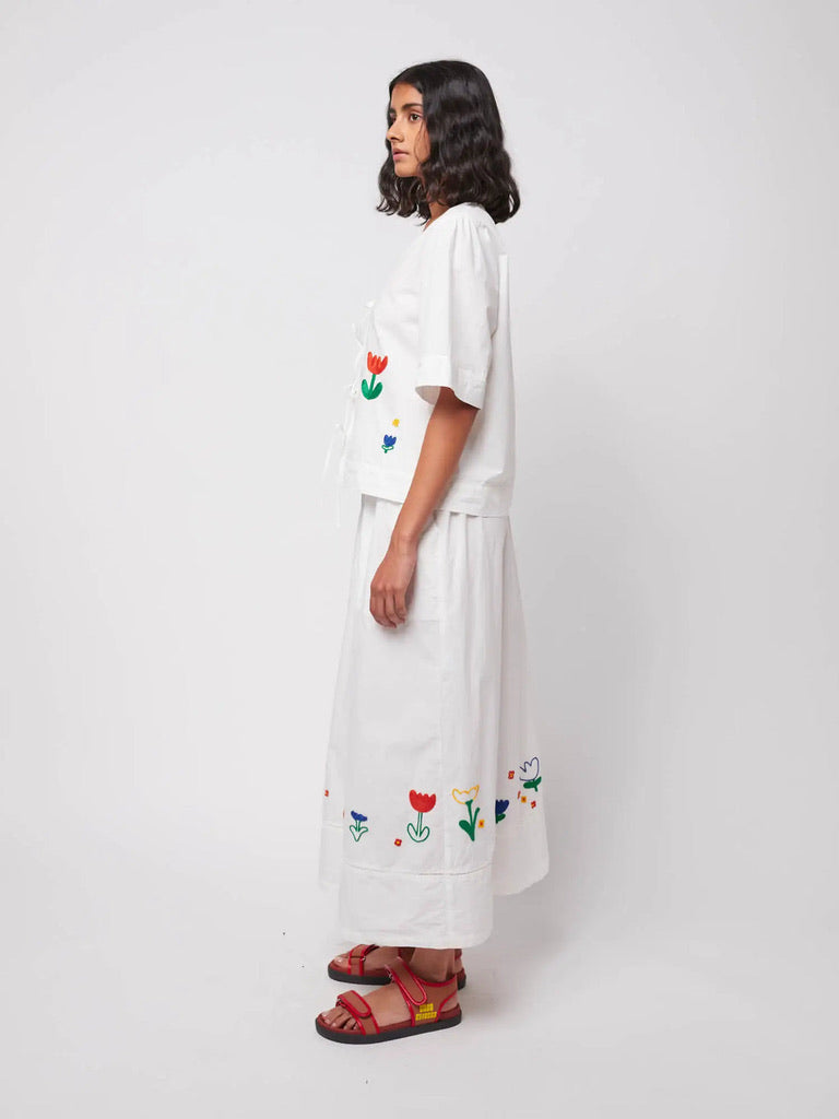 Bobo Choses Embroidered cotton Poplin Midi Skirt White Organic