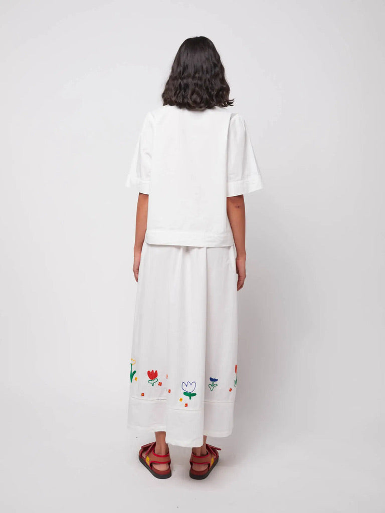 Bobo Choses Embroidered cotton Poplin Midi Skirt White Organic