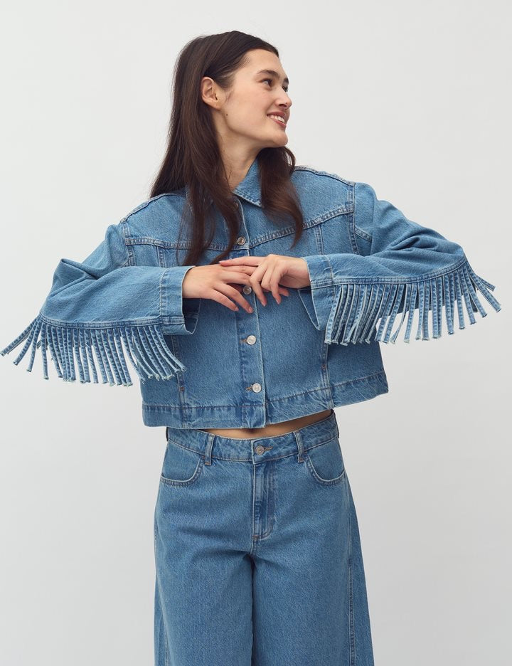 MbyM Catherina Denim Jacket With Tassels Western Mid Blue