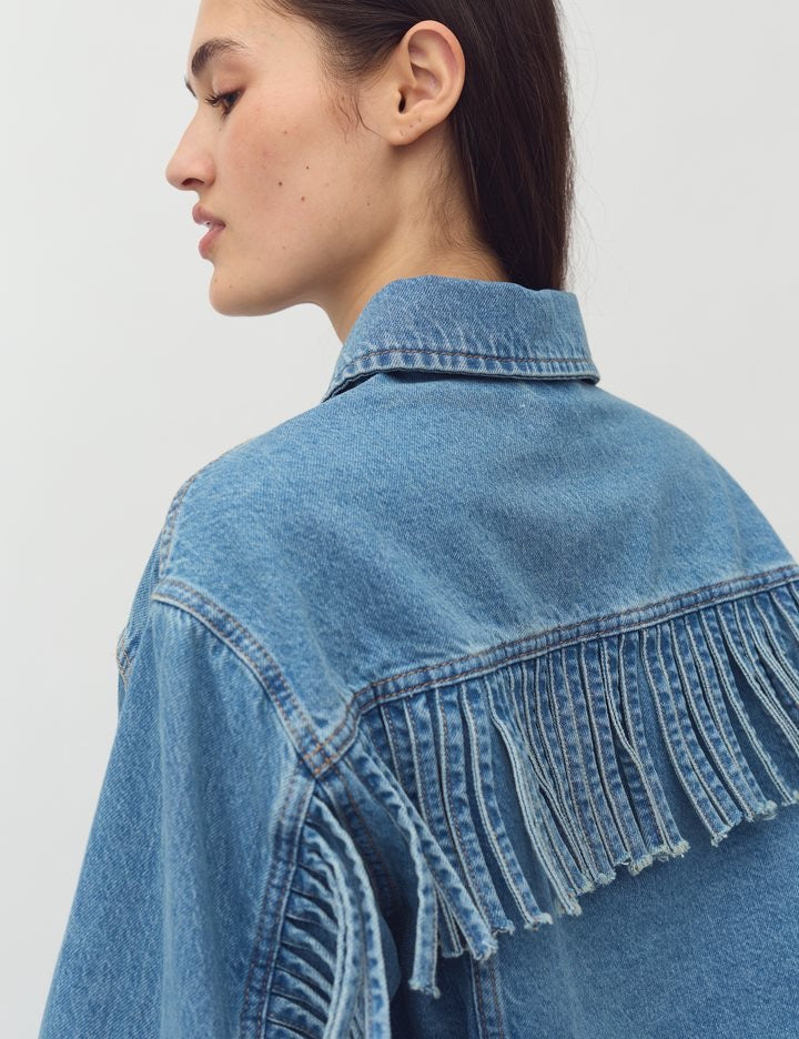 MbyM Catherina Denim Jacket With Tassels Western Mid Blue