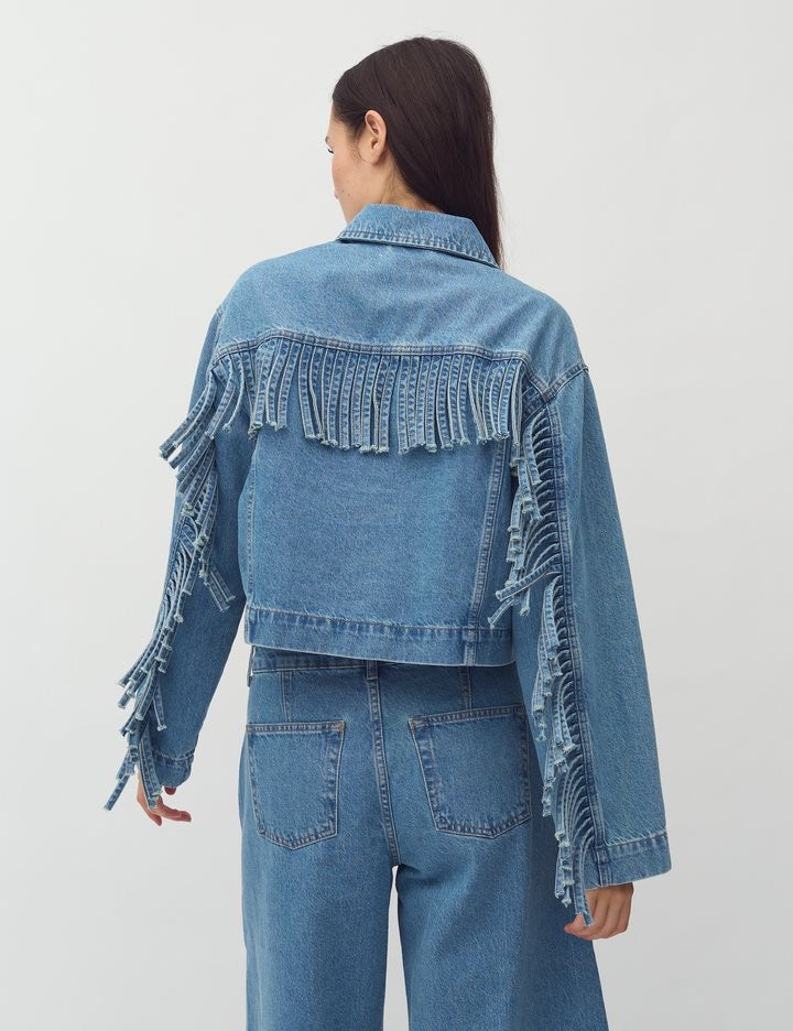 MbyM Catherina Denim Jacket With Tassels Western Mid Blue