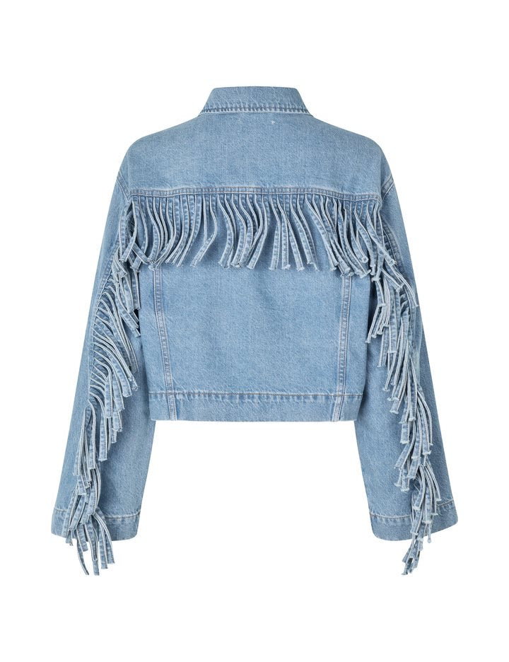 MbyM Catherina Denim Jacket With Tassels Western Mid Blue