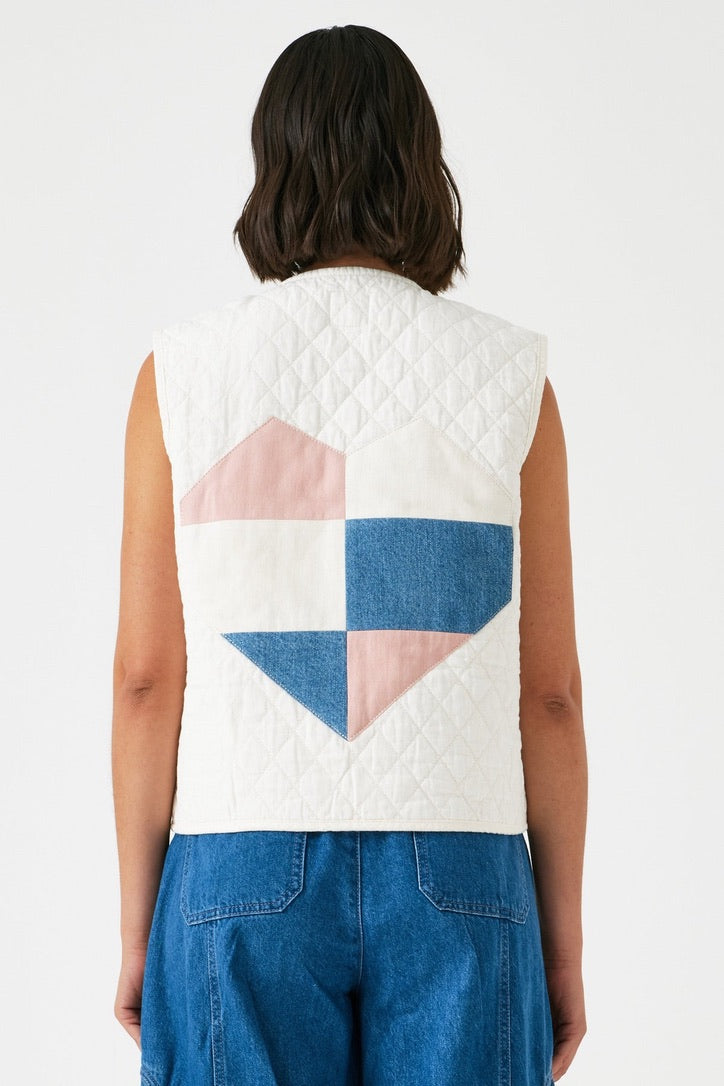 Seventy + Mochi Aria Vest Gilet Ecrue Heart Appliqué Patchwork