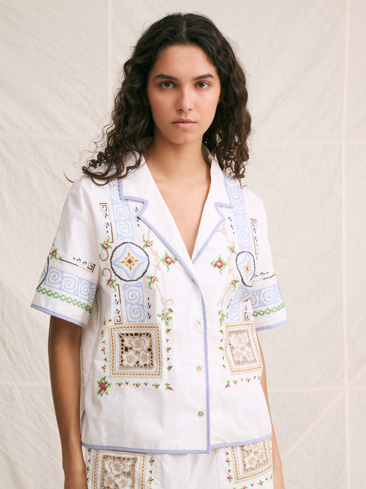 Hod Granny Shirt Capri Embroidered Blouse Cotton