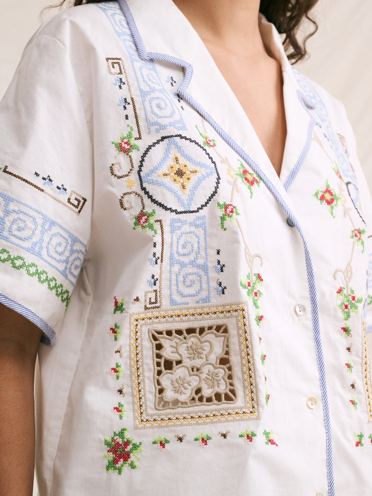 Hod Granny Shirt Capri Embroidered Blouse Cotton