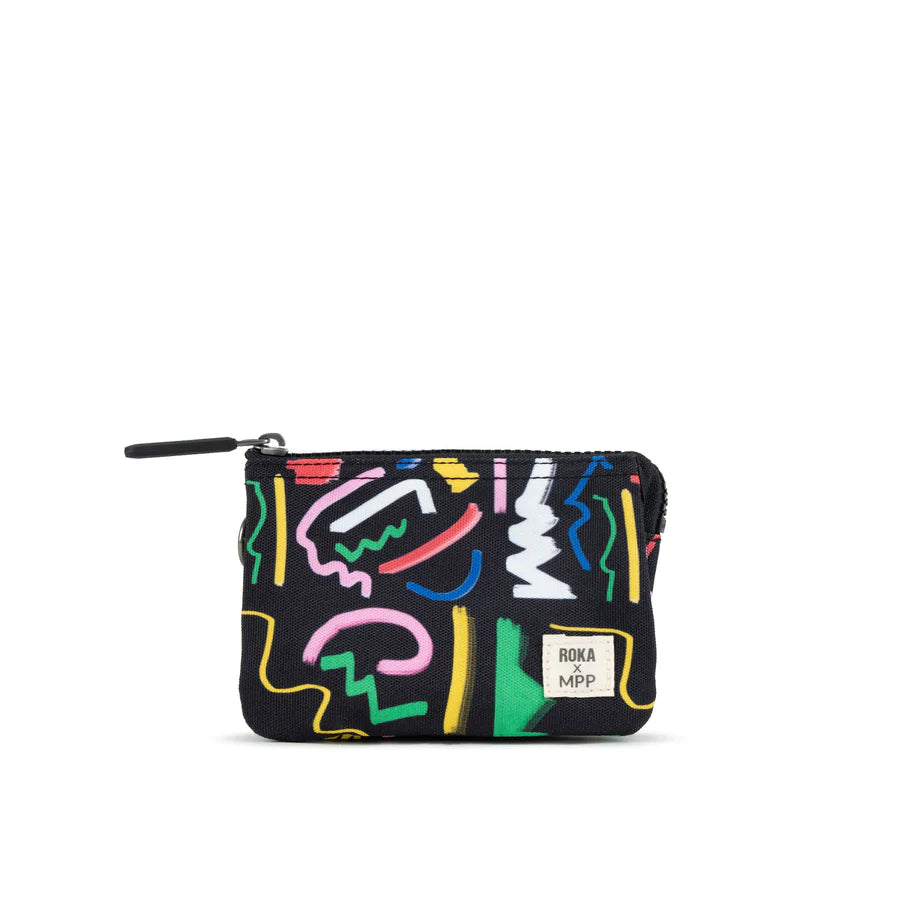 Roka London Carnaby Wallet Sustainable Canvas Miss Pom Pom Scribble