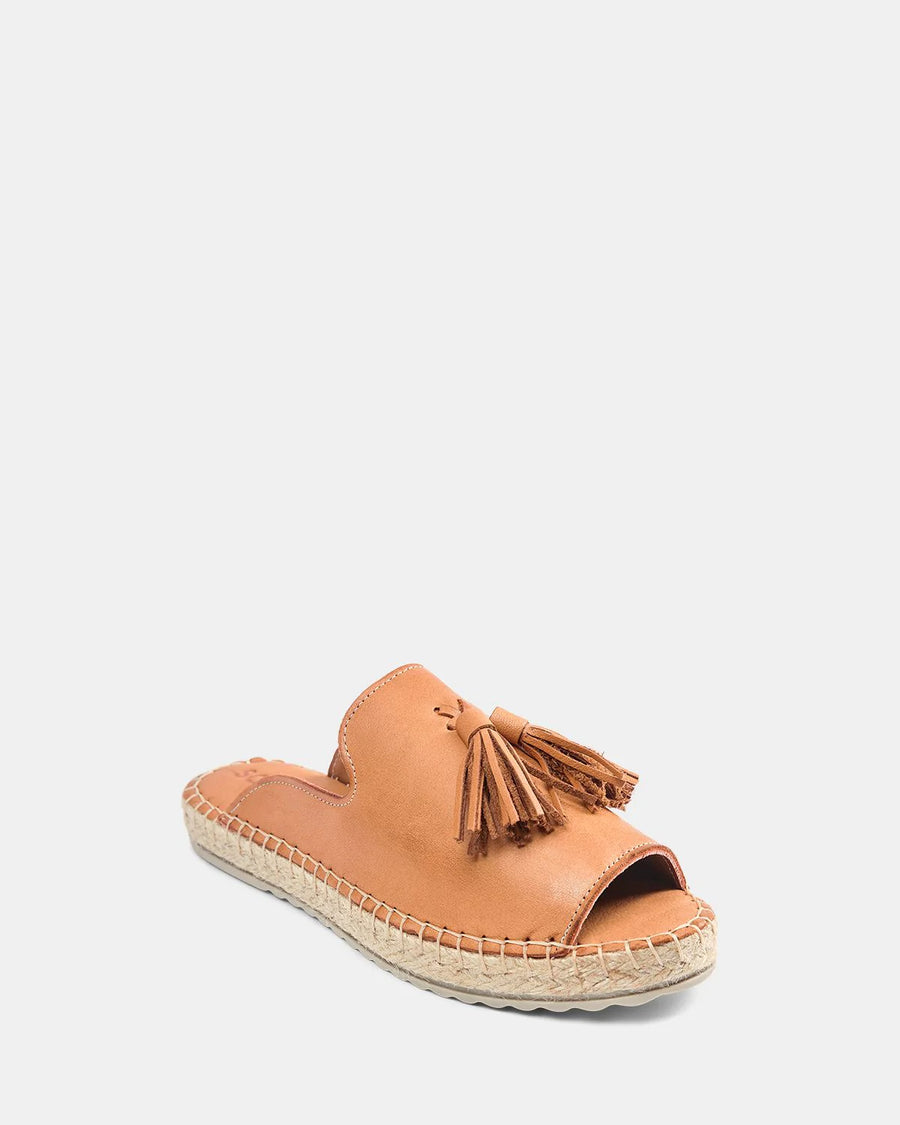 Sofie Schnoor Flat Espadrille Style Mules Shoes Sandals Tan Leather Tassel