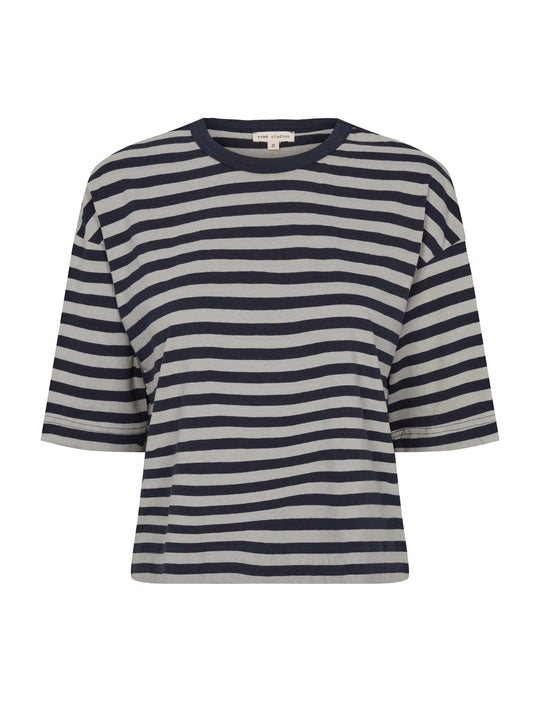 Esme Studios Signe Boxy T-Shirt Stripe Navy Sage