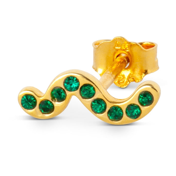 Lulu Copenhagen Single Stud Gold Plated Earring Snaky Green