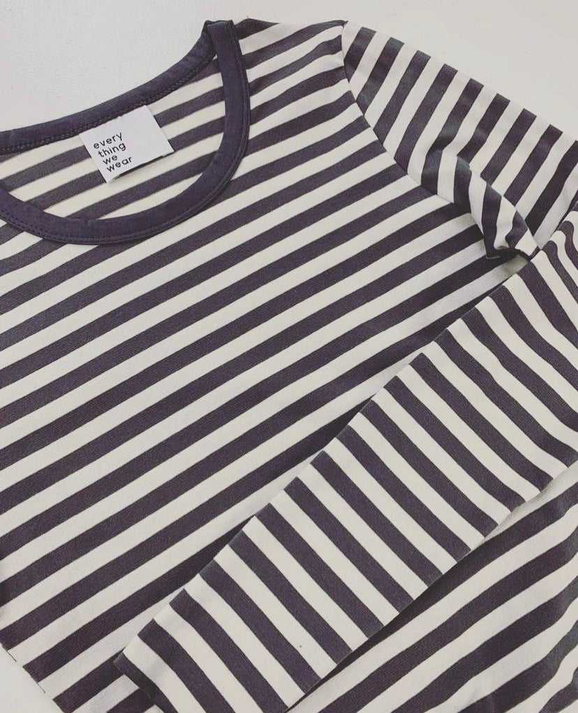 Every Thing We Wear Joanna Long Sleeve Organic Cotton Top Grey White Stripe