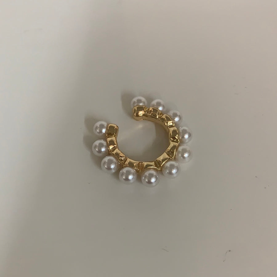 Gold plated pearl earring ear cuff