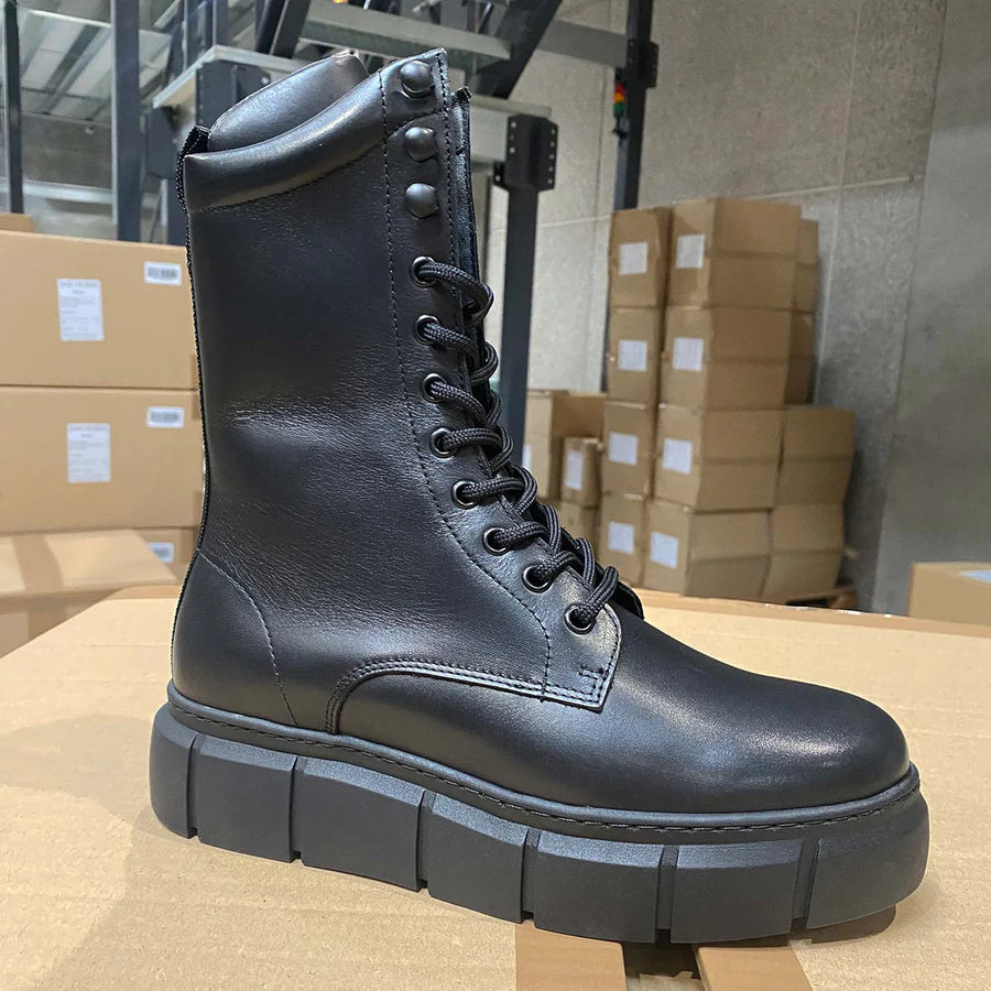 Shoe The Bear Tove Lace Up Military Boots Black Leatherl – every